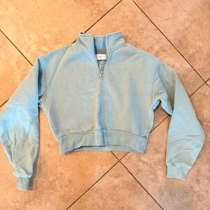 Aritzia TNA Cozy Fleece Quarter Zip Pullover Sweatshirt Small Blue